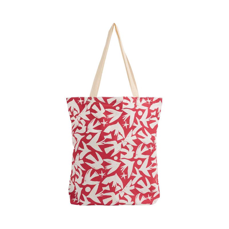 Seasalt Cornwall Foldaway Canvas Shopper Paper Birds Carmine image number 0