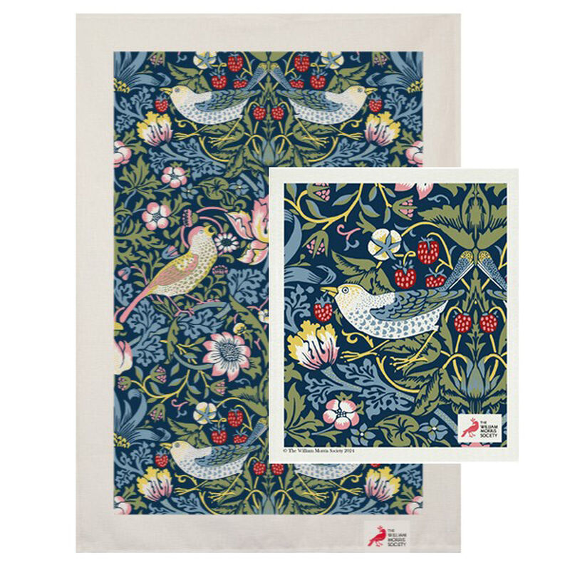 William Morris Teatowel 50/50 Linen Cotton & Dish Cloth - Strawberry Thief image number 0