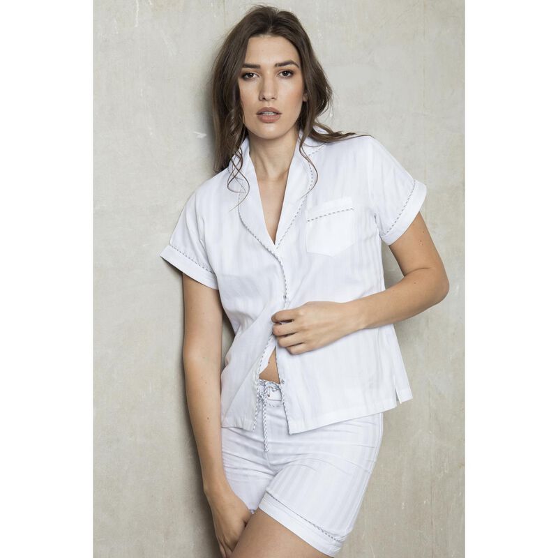 Cottonreal Superfine Cotton Shadow Stripe Shortie PJ image number 1