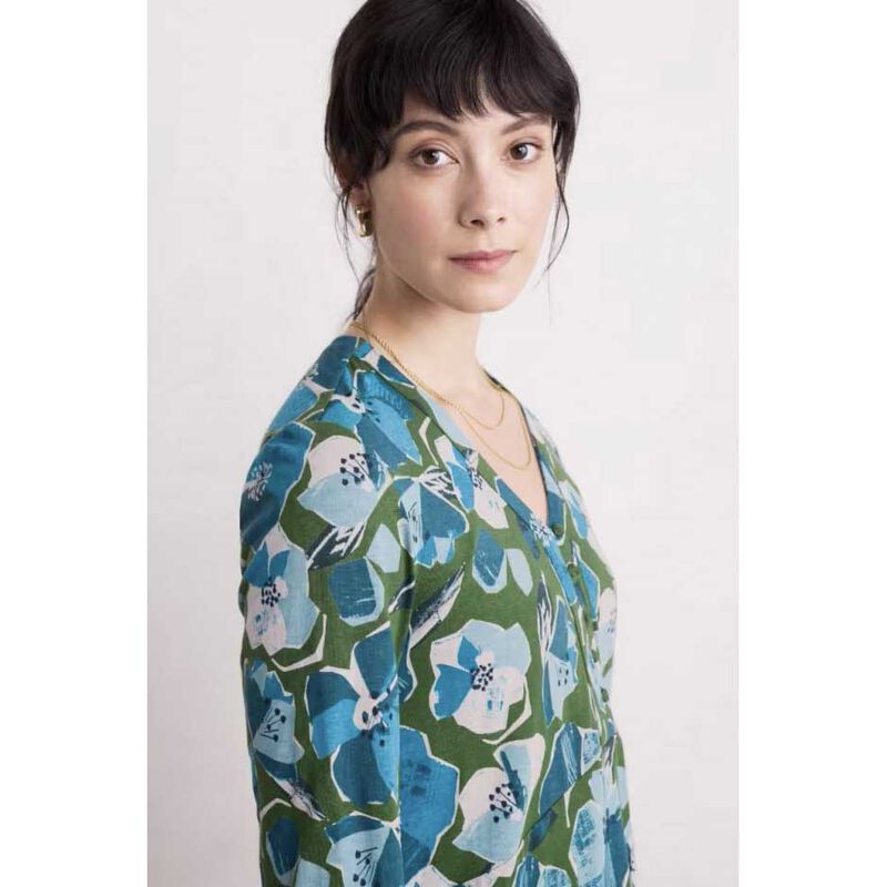 Seasalt Cornwall Peg Loom Tunic Paper Hellebores Forest Green image number 3