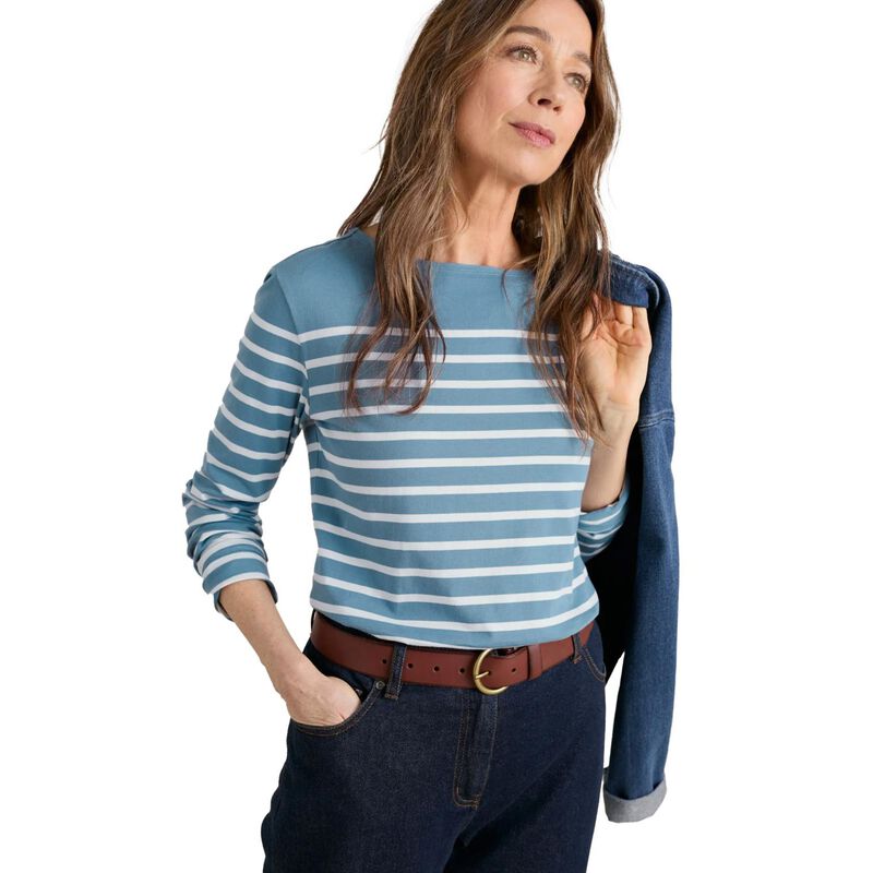 Seasalt Cornwall Sailor Shirt LS Falmouth Breton Horizon Chalk image number 0