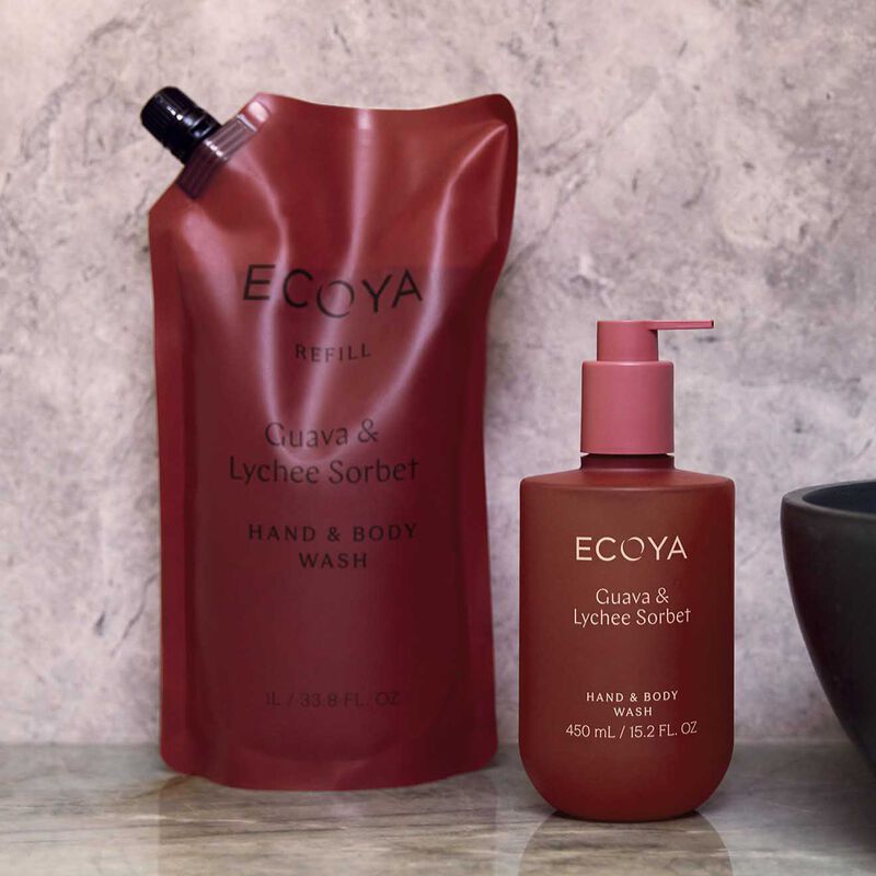 ECOYA Hand & Body Wash Refill Guava & Lychee Sorbet 1L image number 1