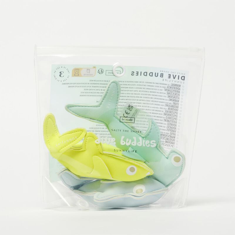 SUNNYLiFE Dive Buddies Salty The Shark Aqua Neon Yellow Set Of 3 image number 1