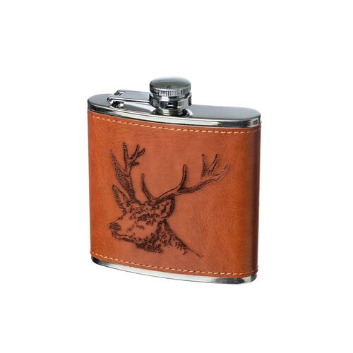 Selbrae House Leather Hip Flask - Stag