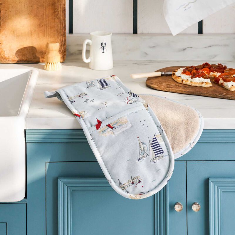 Sophie Allport Double Oven Glove Printed Binding Coastal Boats image number 2