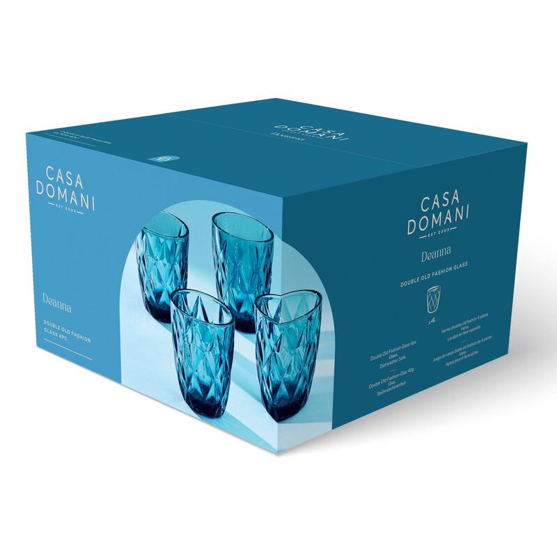 Casa Domani Deanna Double Old Fashion Glass 4Pc Blue Gift Boxed image number 1