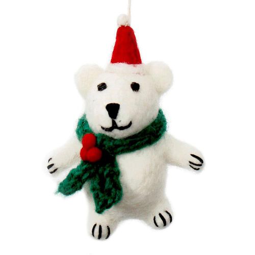 Amica Felt Mini Polar Bear With Holly Scarf 6cm