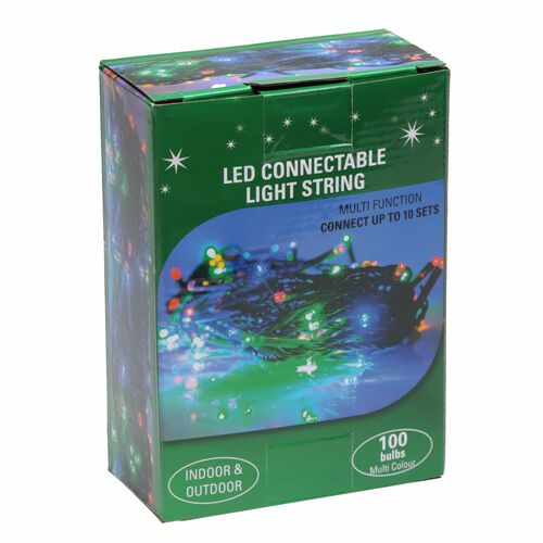 In/Outdoor String 100 Multi Colour Connectable Lights - Enclosed Pins