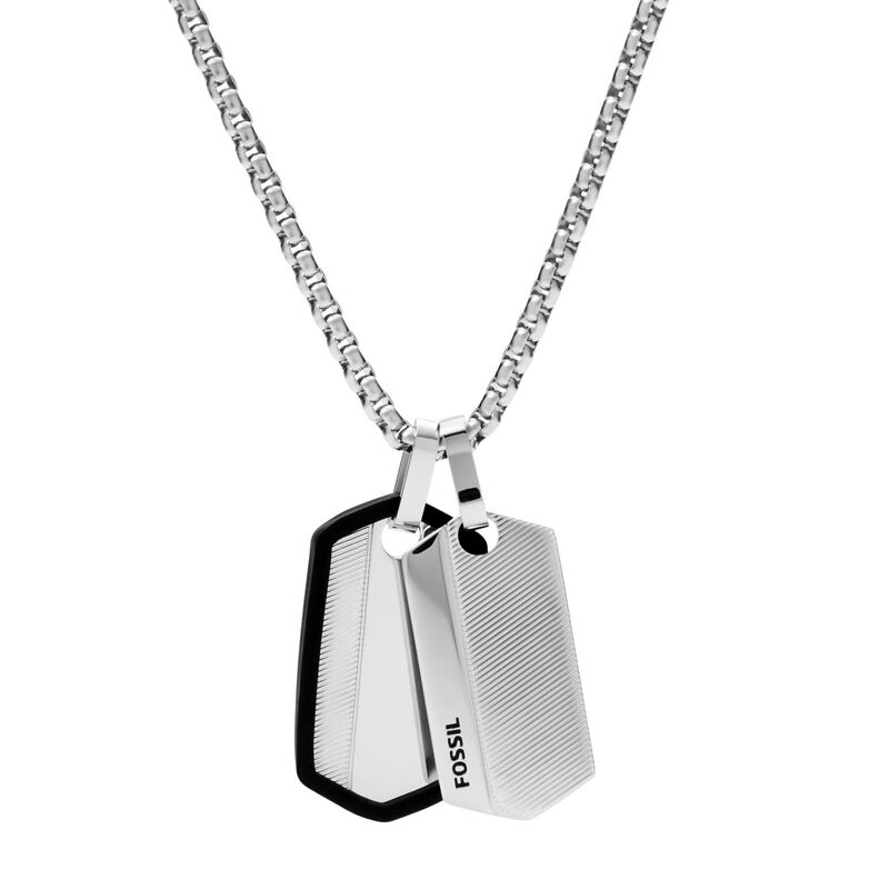 Fossil Chevron Stainless Steel Dog Tag Necklace image number 0