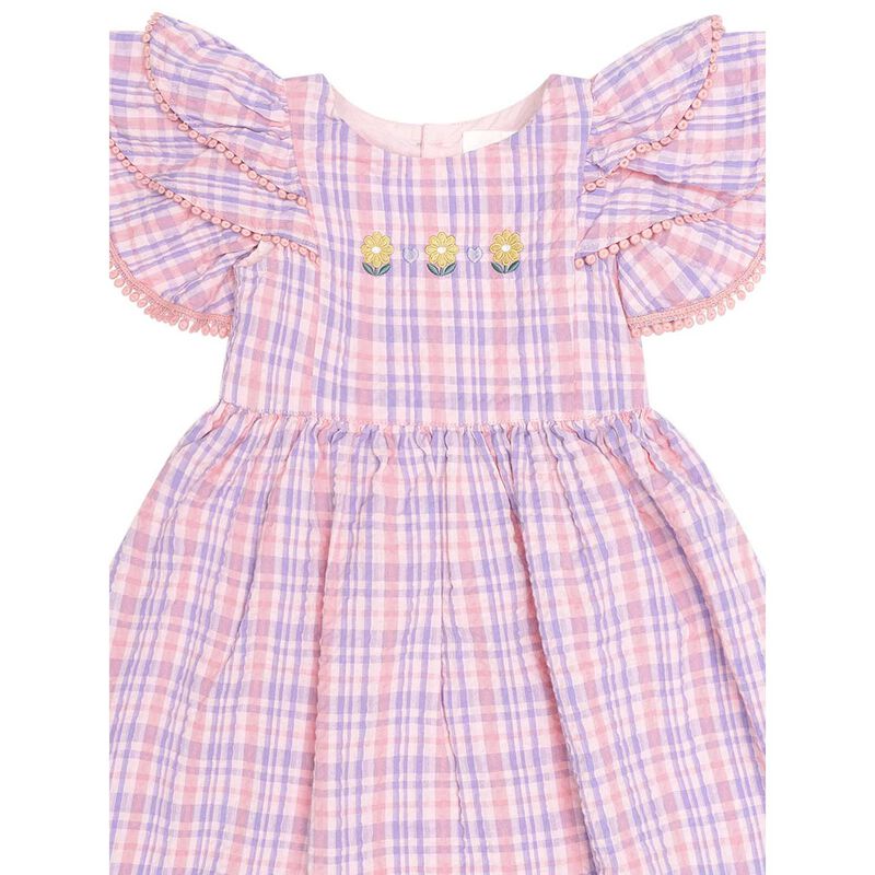 Huxbaby Floral Emb Tropical Check Dress 1-2Y image number 2