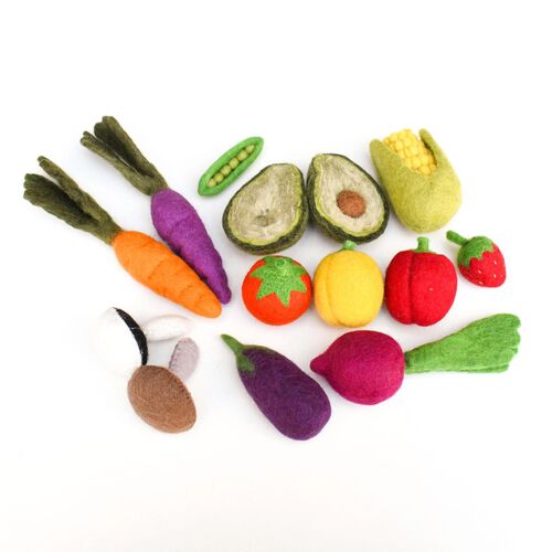 Tara Treasures Felt Vegetables and Fruits Set A - 14 Pieces