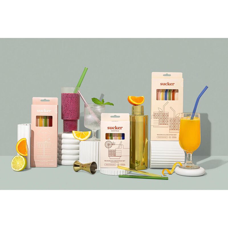 Sucker Reusable Glass Drinking Straws 6 Pack - Multi Colour image number 2