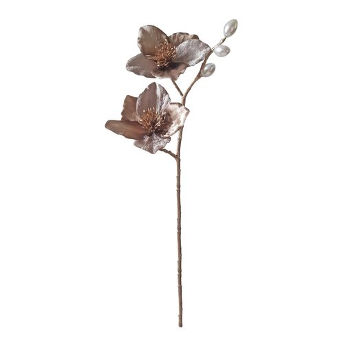 Christmas Rose Spray With Pearls Taupe 42cm