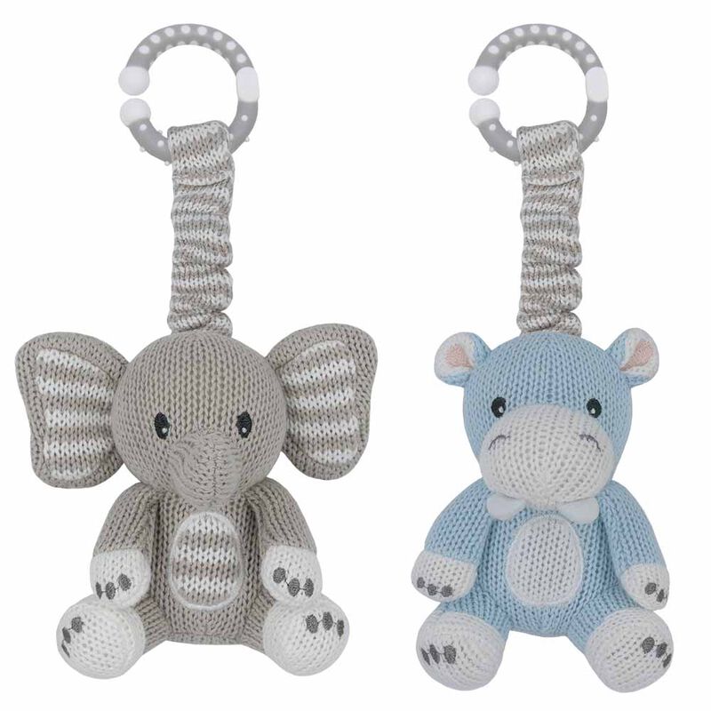 Living Textiles 2Pk Stroller Toy - Elephant & Hippo image number 0