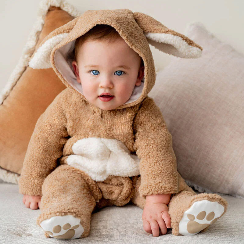 B&eacute;b&eacute; Latte Sherpa Bunny Onesie image number 1