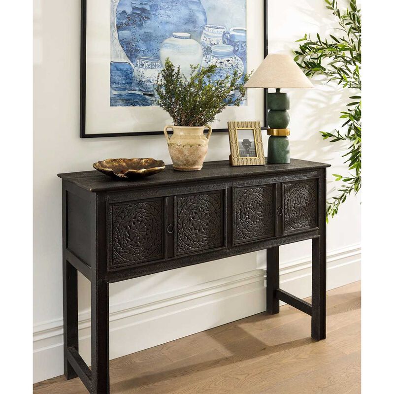 French Country Theron Carved Wooden Console Black image number 3