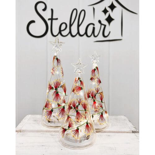 Stellar Haus Pohutukawa Clear Glass Cone Tree Tall 23cm