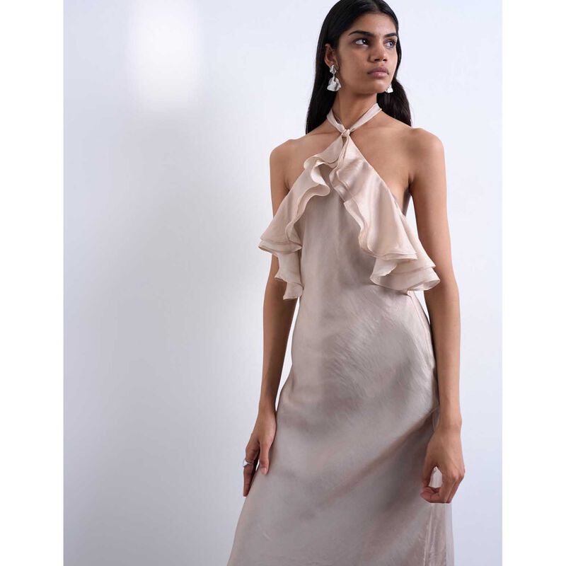 TOPSHOP Liva Sleeveless Halterneck Maxi Dress image number 3