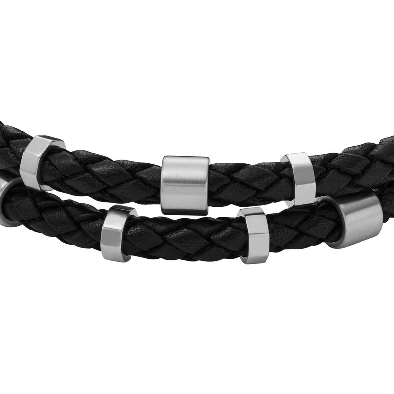 Fossil Leather Essentials Black Leather Strap Bracelet image number 1