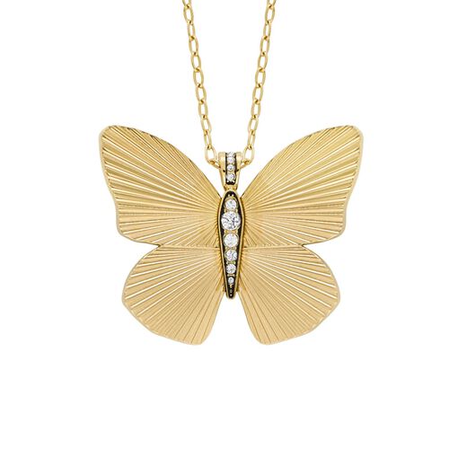 Fossil Butterfly Collection Gold-Tone Stainless Steel Pendant Necklace