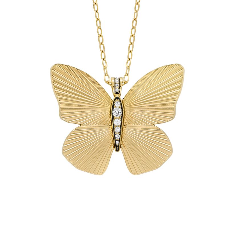 Fossil Butterfly Collection Gold-Tone Stainless Steel Pendant Necklace image number 0