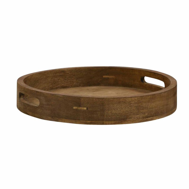 Wooden Round Tray With Handles Small - Natural Wood image number 0