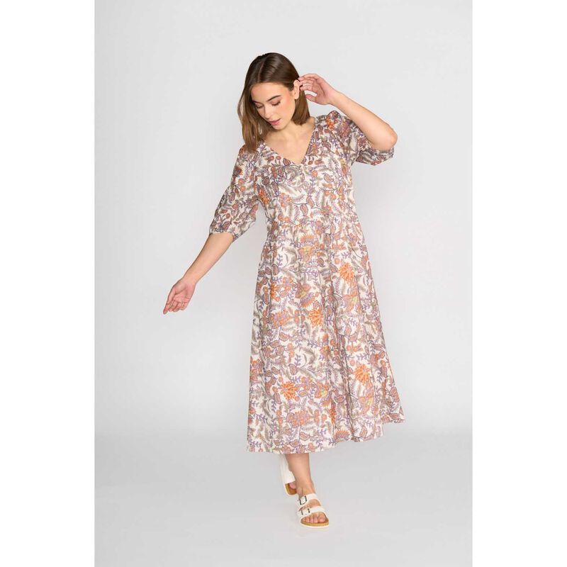 Vassalli V Neck Dress With Pleat Sleeve Detail And Side Pockets image number 3