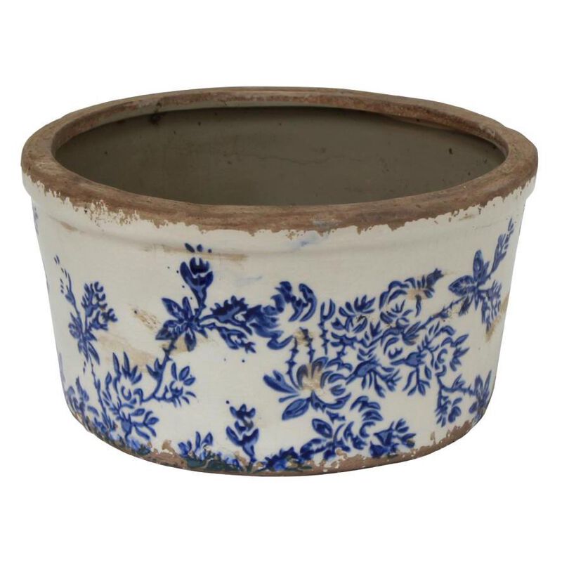 French Country Blue Floral Wide Pot Large image number 0