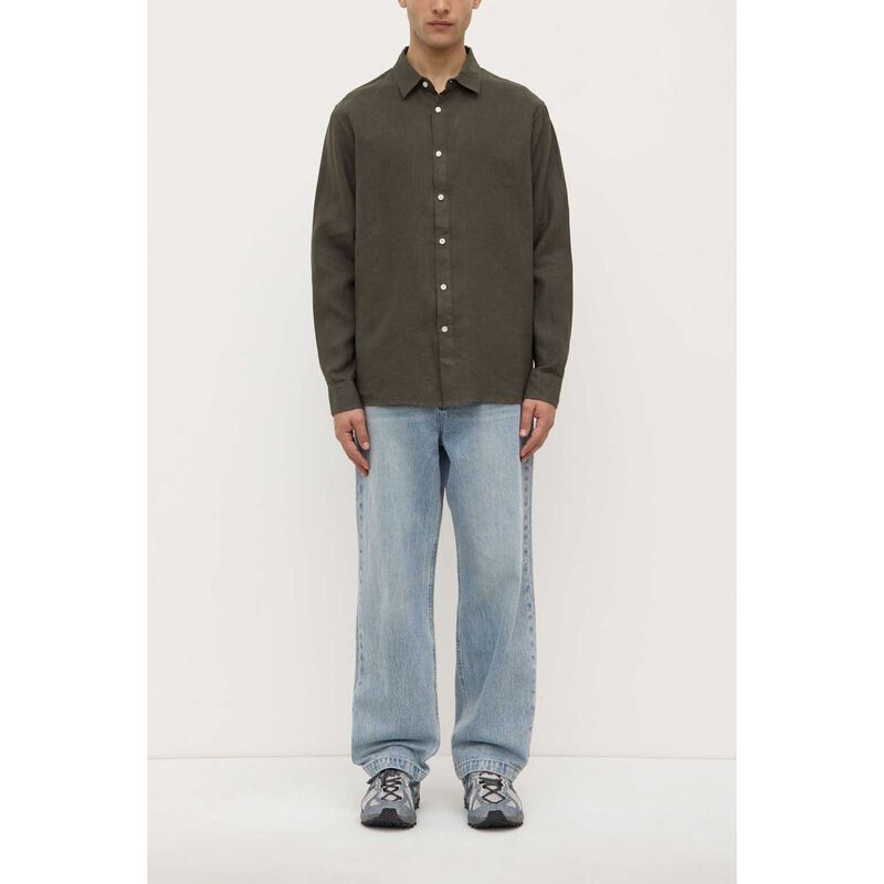 Assembly Label Everyday Mens Linen Long Sleeve Shirt Sorrel image number 3