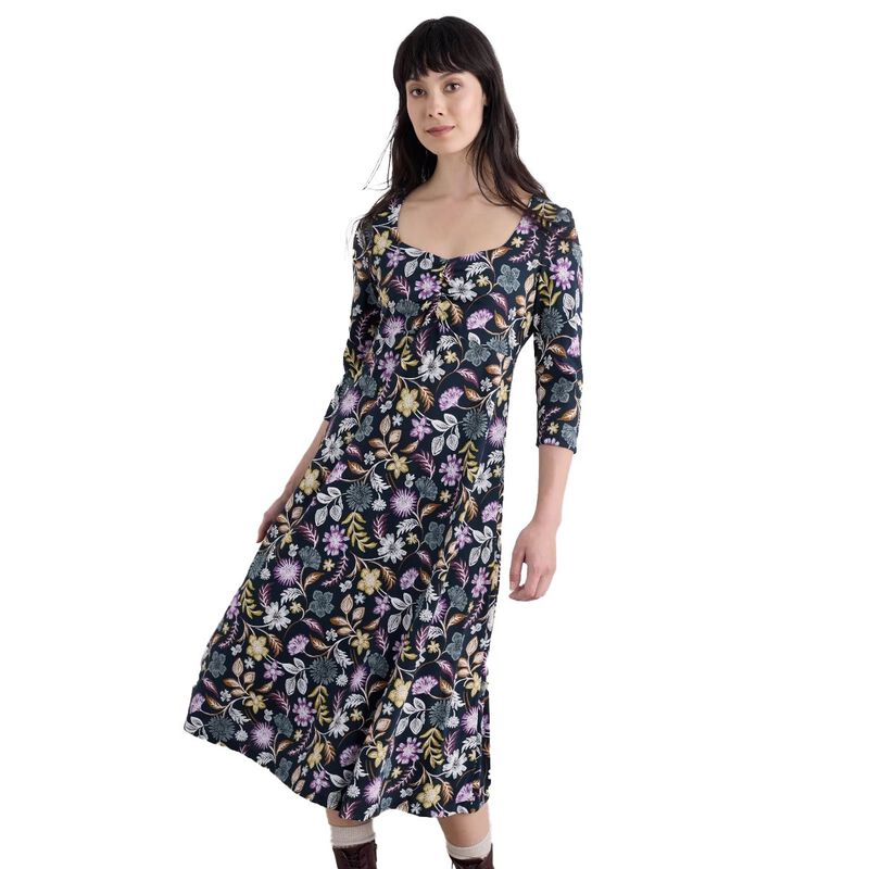 Seasalt Cornwall 3/4 Secret Cove Dress Woodblock Bloom Maritime image number 0