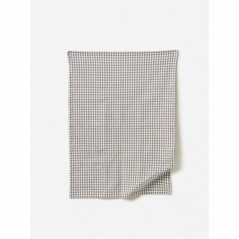 Citt&agrave; Gingham Washed Cotton Tea Towel Grey 50x70cm image number 1