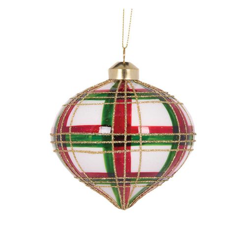 Holly & Ivy Modern Tartan Onion Bauble