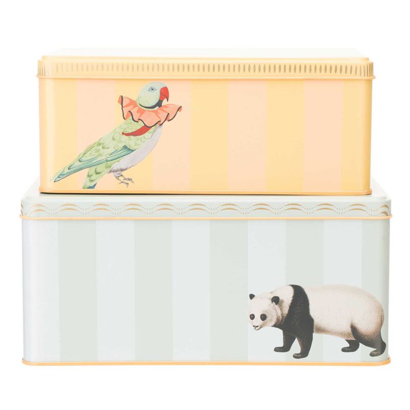 Yvonne Ellen Panda/Parakeet Rectangular Tins (Set of 2) image number 0