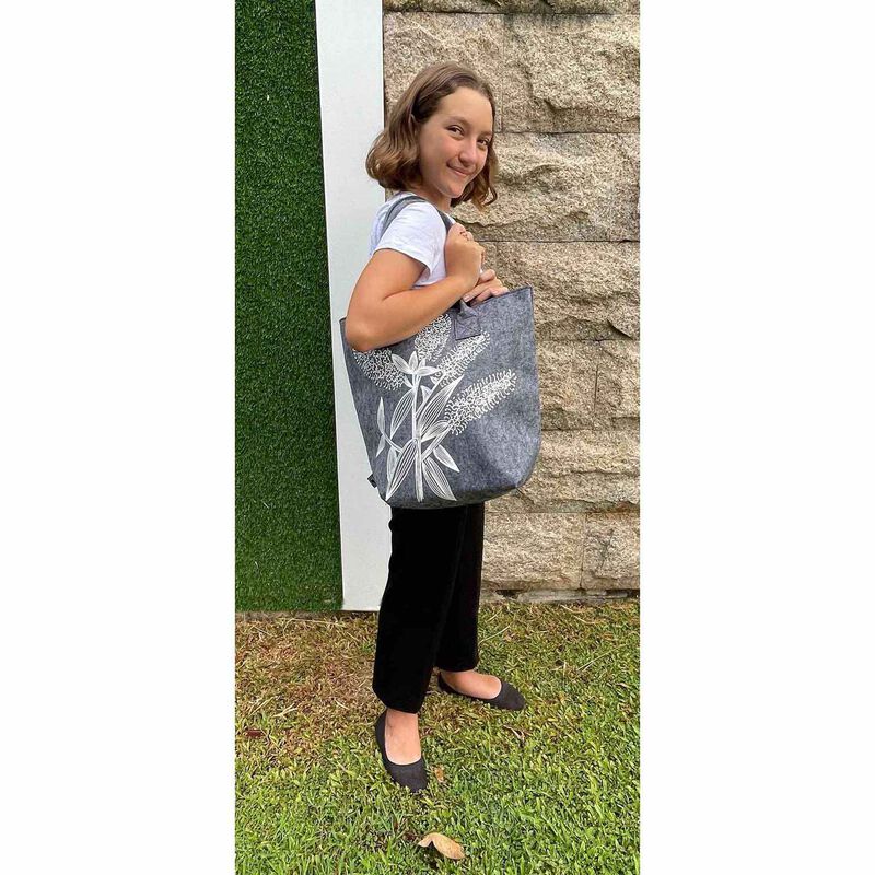 Jo Luping White Koromiko Grey & Purple Ecofelt Shoulder Tote Bag image number 1
