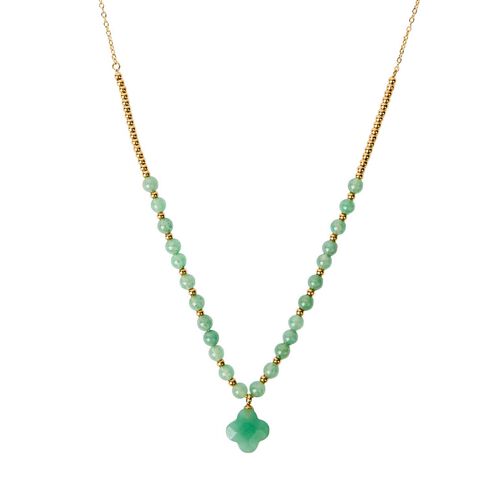 Stella + Gemma Necklace Gold with Green Aventurine Clover