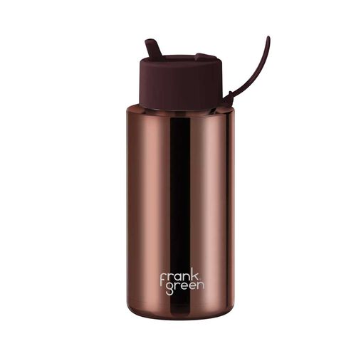 frank green 34oz Reusable Bottle Chrome w Flip Straw Chocolate