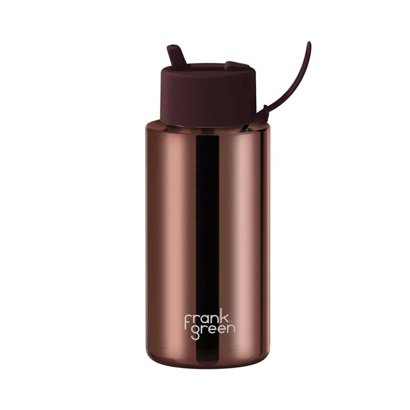 frank green 34oz Reusable Bottle Chrome w Flip Straw Chocolate image number 0