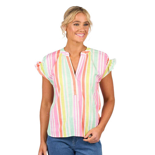 Vassalli Printed Drop Shoulder Top With Shirring Detail