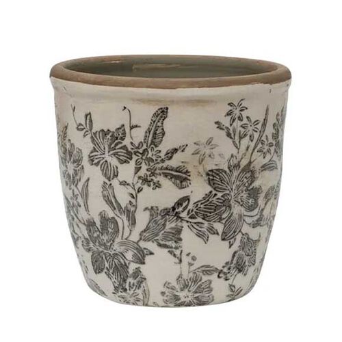 French Country Black Floral Pot Small