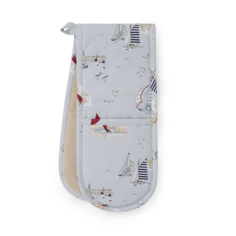Sophie Allport Double Oven Glove Printed Binding Coastal Boats image number 0
