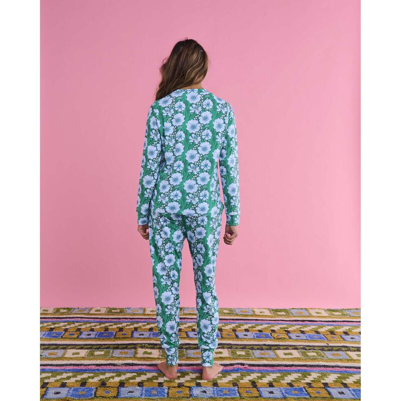 Kip&Co Tumbling Flowers Green Organic Cotton LS Pyjama Top & Slouch Set image number 1