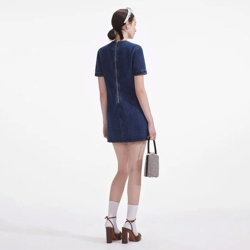 Self Portrait Denim Bow Mini Dress image number 1