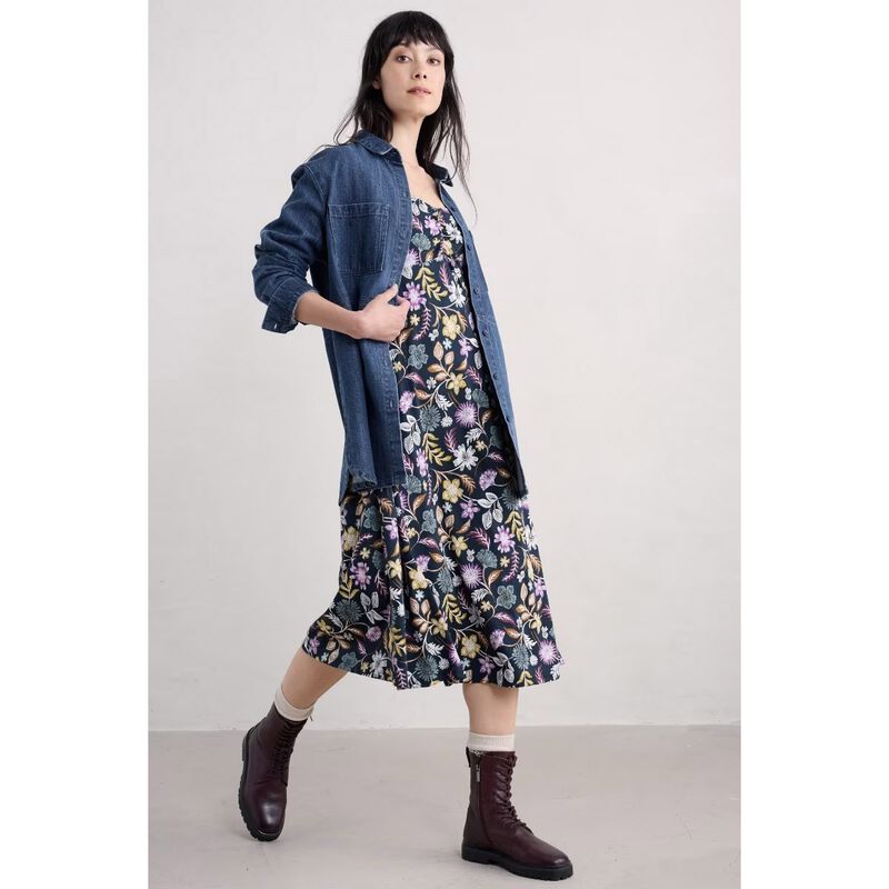 Seasalt Cornwall 3/4 Secret Cove Dress Woodblock Bloom Maritime image number 3