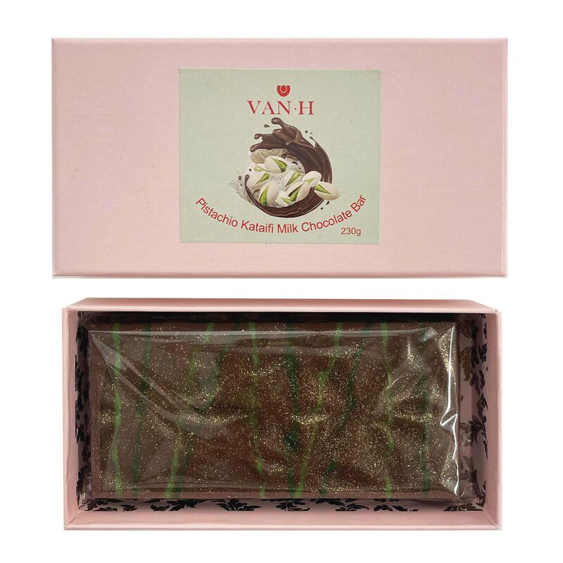 Van Heiningen Dubai Kataifi Pistachio Milk Chocolate Bar 210g image number 0