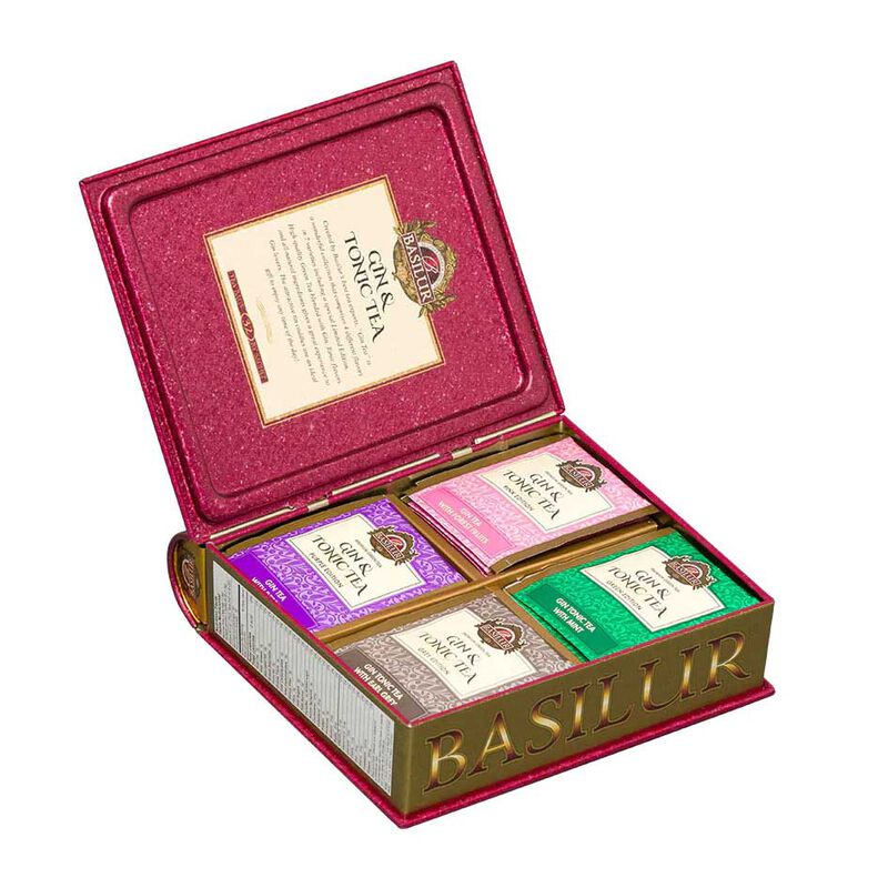 Basilur Gin & Tonic Large Tea Book Red Tin 32 Assorted Teabags image number 1