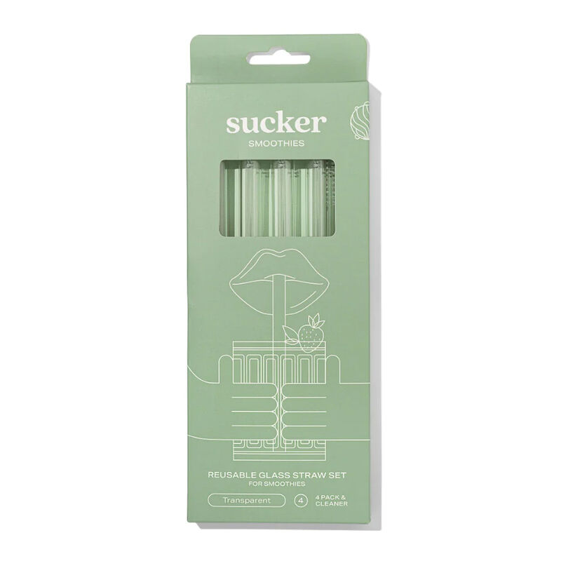 Sucker Reusable Glass Smoothie Straws 4 Pack - Transparent image number 0