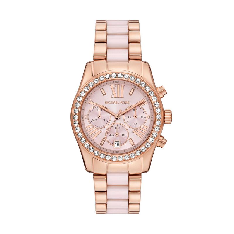 Michael Kors Lexington Chronograph Pink Ceramic And Rose Gold-Tone SS Watch image number 0