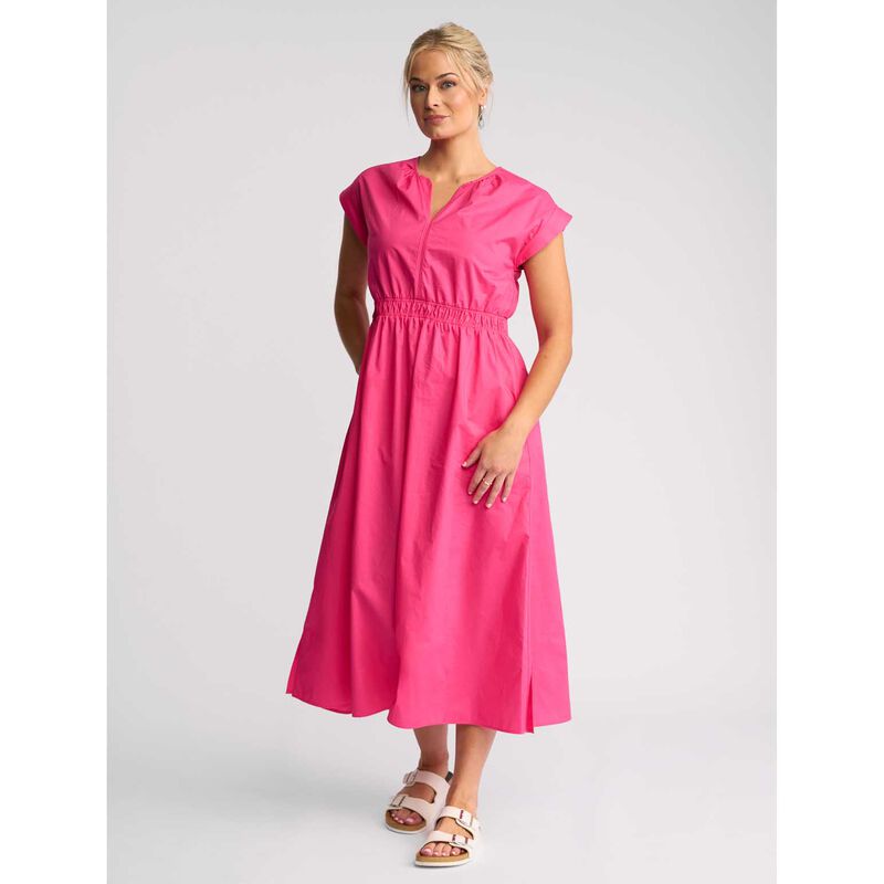 Vassalli V Neck Shirred Waist Dress With Contrast Trim And Pockets image number 3