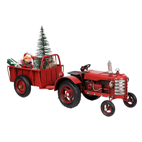 Flower Systems Vintage Christmas Tractor Trailor Set