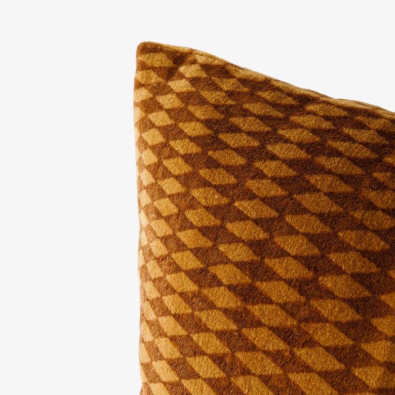 French Country Tobacco Diamonds Handblock Cushion Cover image number 1